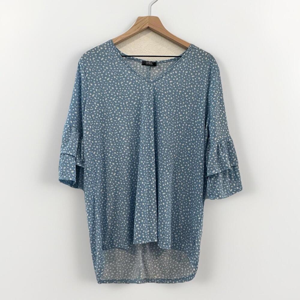 CURE Women’s Blouse 1X Blue Dotted Half Sleeve